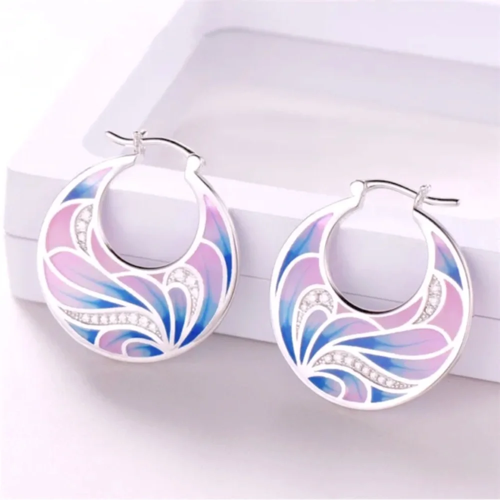 New Sterling Silver White Sapphire Hoops